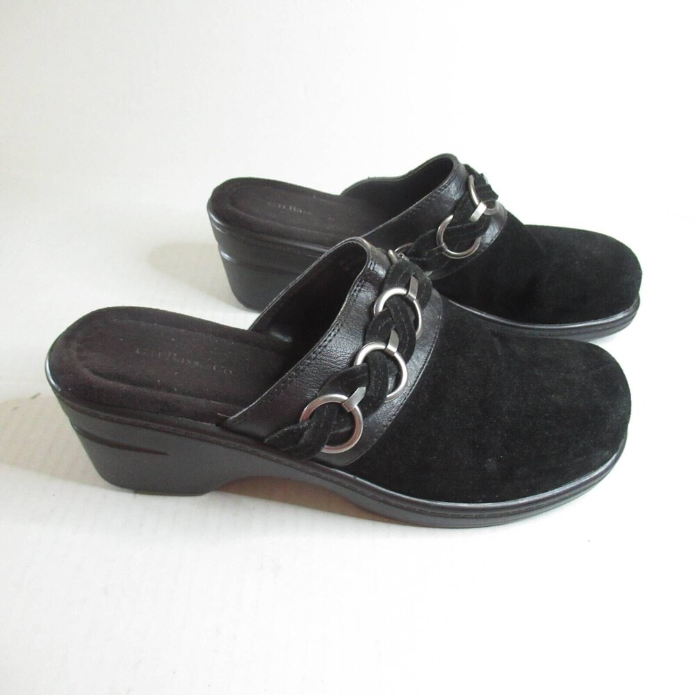 Bass Womens Clog Shoes Black Suede Slip On Buckle Braided Comfort Round Toe 8 M